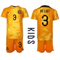 Alankomaat Matthijs de Ligt #3 Koti Peliasu Lasten MM-kisat 2022 Lyhythihainen (+ Lyhyet housut)